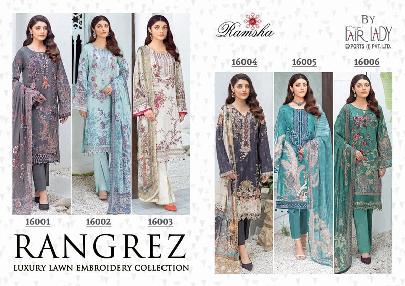 Fairlady Ramsha Rangrez Lawn Cotton Digital Print Heavy Embroidery Work Pakistani Salwar Kameez