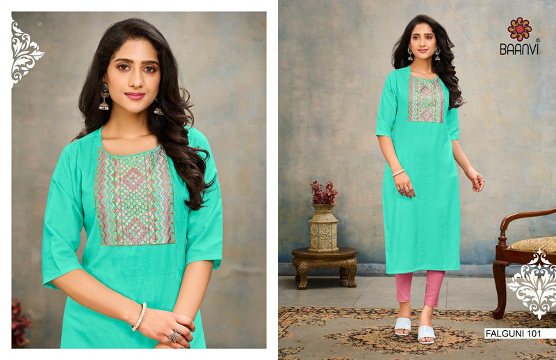 Baanvi Falguni Vol 1 Namo Slub Fancy Embroidered Casual Wear Kurtis