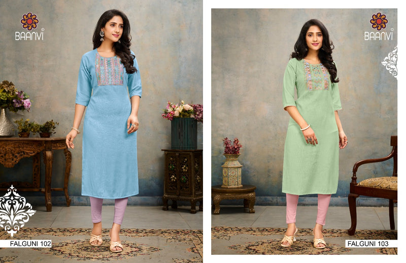 Baanvi Falguni Vol 1 Namo Slub Fancy Embroidered Casual Wear Kurtis