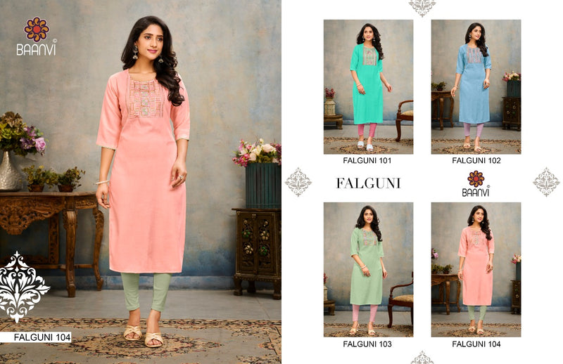 Baanvi Falguni Vol 1 Namo Slub Fancy Embroidered Casual Wear Kurtis