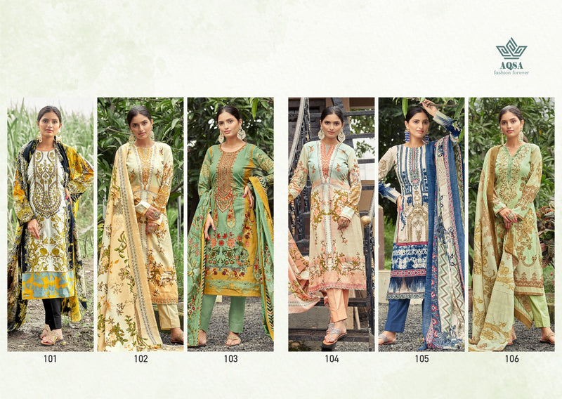 Aqsa Farah Dno 101 To 106 Pure Cotton Printed With Embroidery Work Stylish Designer Party Wear Salwar Kameez