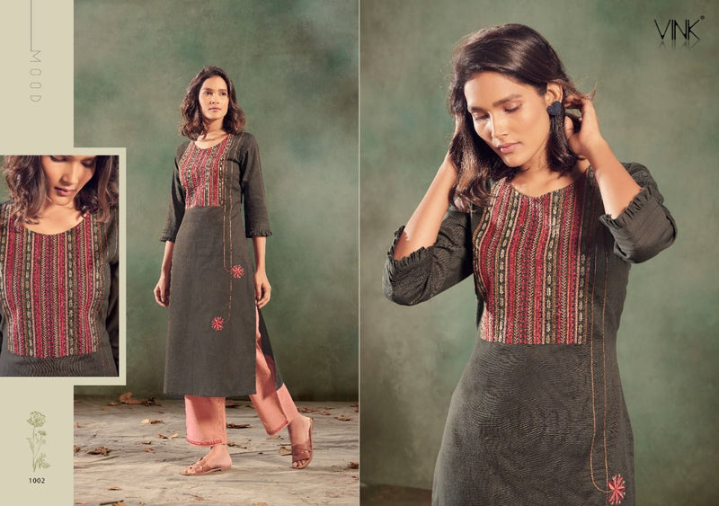 Vink Feathers Linen Cotton Fancy Kurtis With Bottom