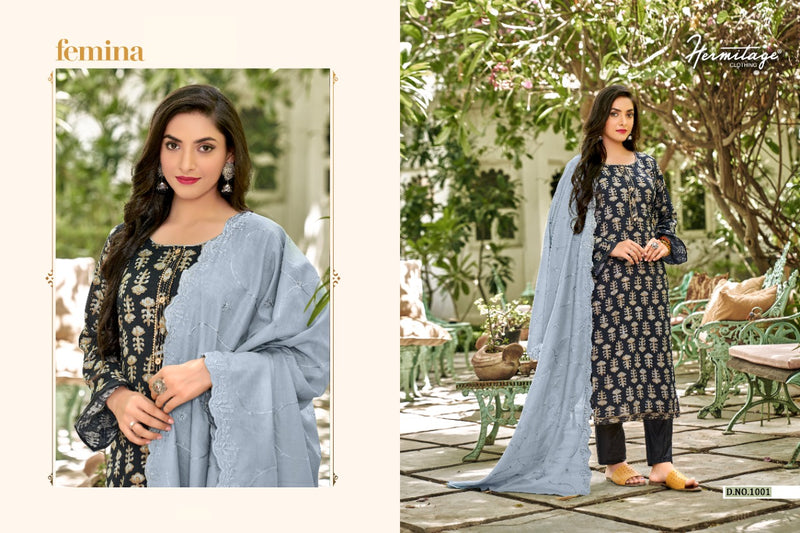 Hermitage Clothing Femina Satin Cotton Designer Party Wear Salwar Kameez With Foil Prints