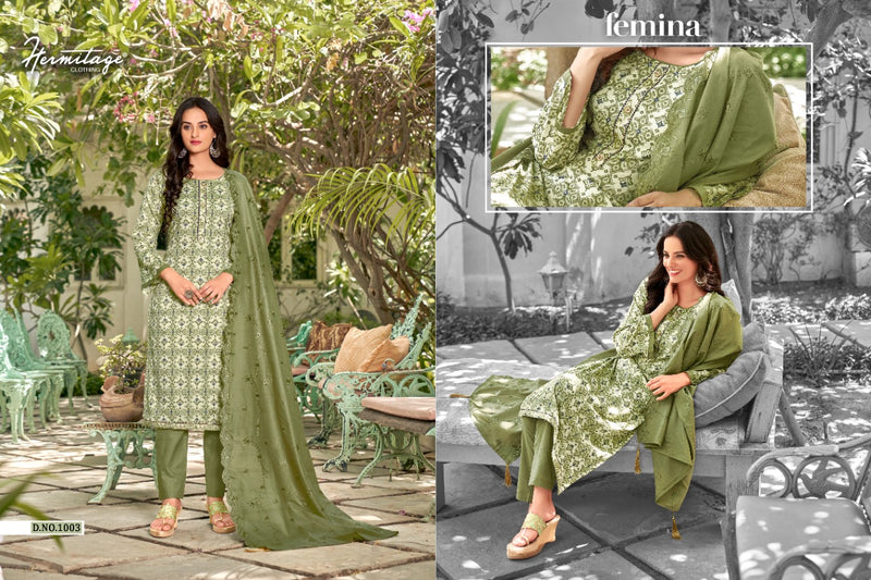 Hermitage Clothing Femina Satin Cotton Designer Party Wear Salwar Kameez With Foil Prints