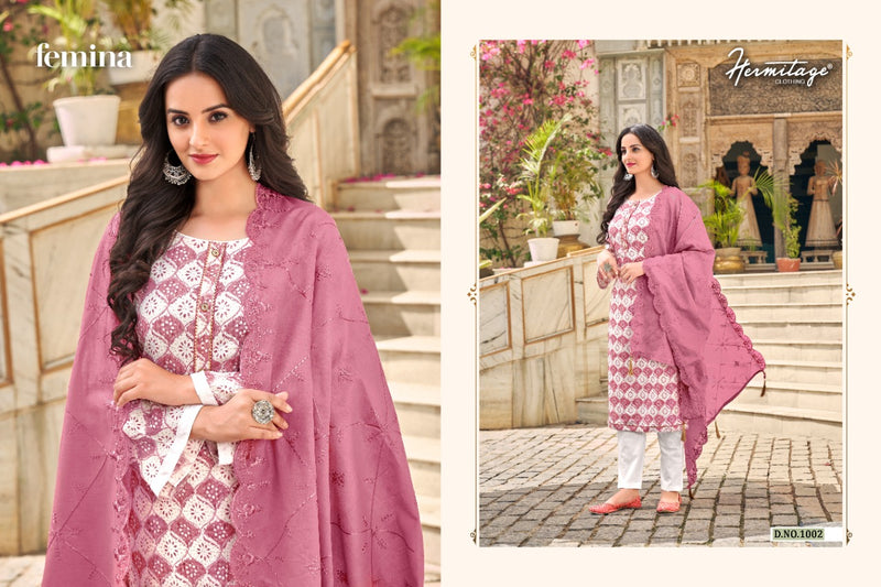 Hermitage Clothing Femina Satin Cotton Designer Party Wear Salwar Kameez With Foil Prints