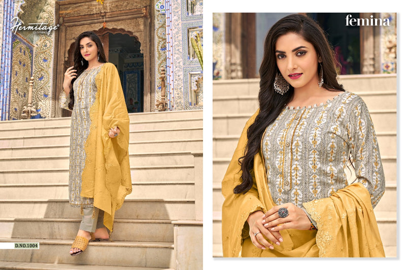 Hermitage Clothing Femina Satin Cotton Designer Party Wear Salwar Kameez With Foil Prints