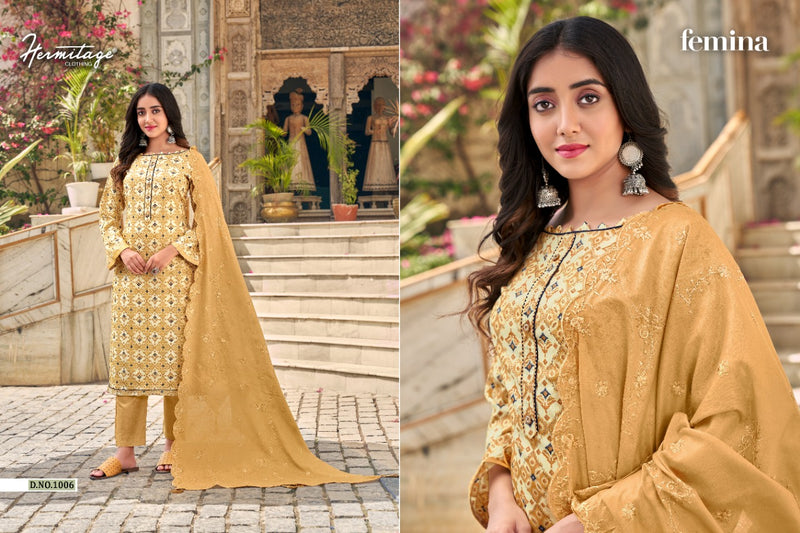 Hermitage Clothing Femina Satin Cotton Designer Party Wear Salwar Kameez With Foil Prints