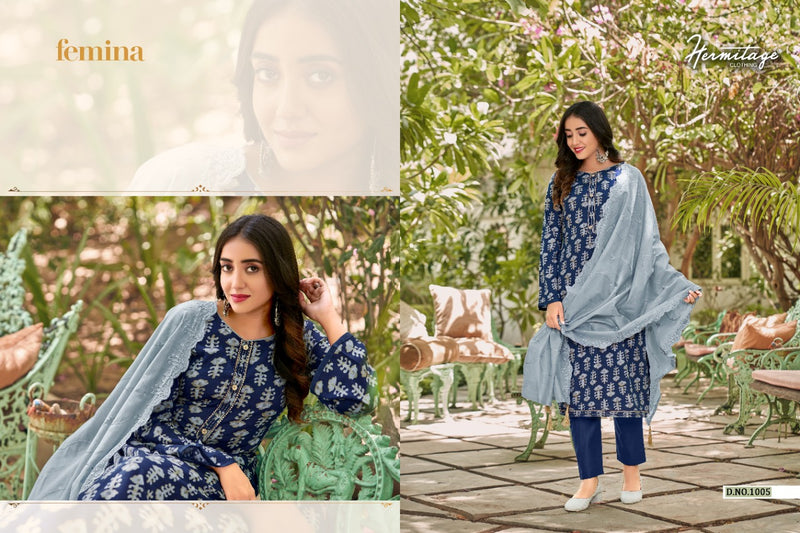 Hermitage Clothing Femina Satin Cotton Designer Party Wear Salwar Kameez With Foil Prints