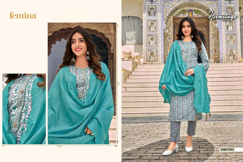 Hermitage Clothing Femina Satin Cotton Designer Party Wear Salwar Kameez With Foil Prints