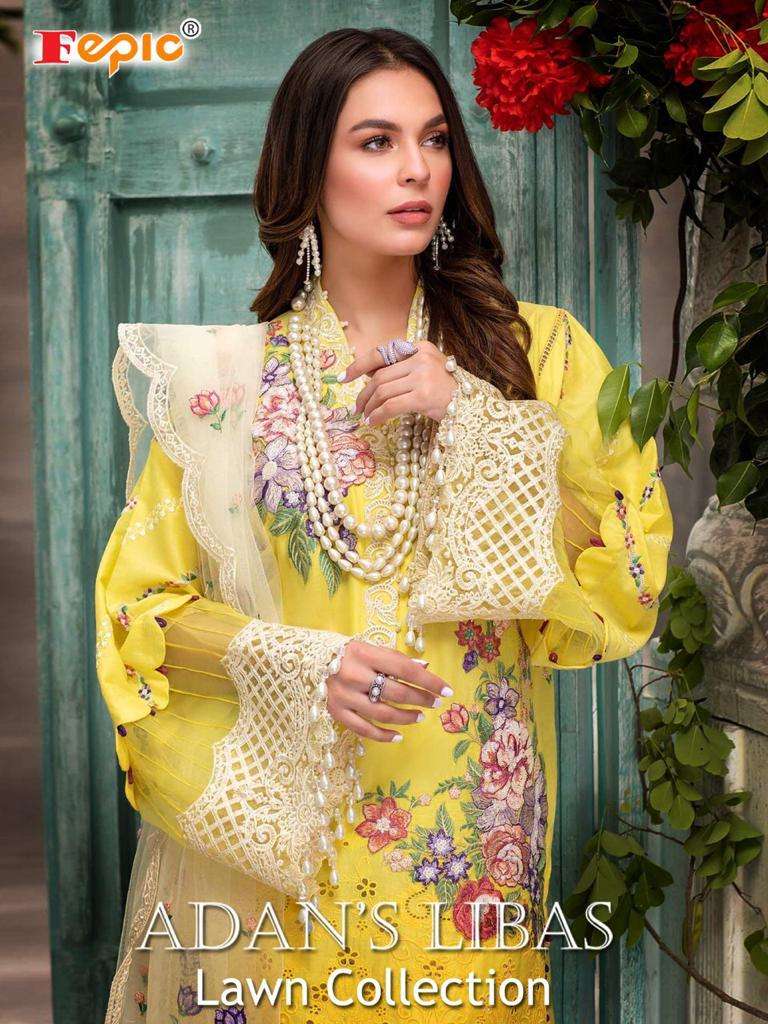 Fepic Adans Libas Lawn Collection Pure Cotton With Embroidered Bottom