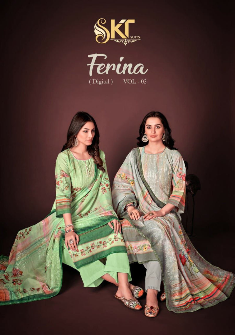 Skt Suits Ferina Vol 2 Cambric Cotton Digital Printed With Embroidery Party Wear Salwar Suits