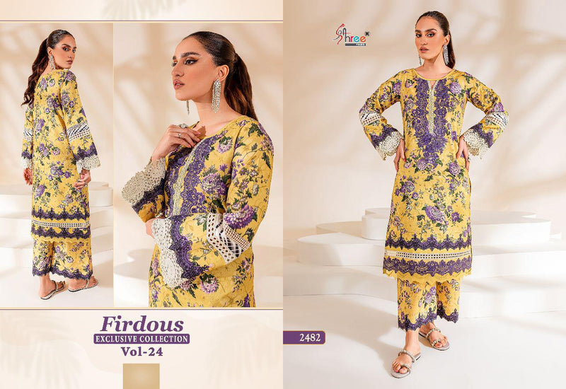 Shree Fabs Firdous Exclusive Collection Vol 24 Pure Cotton With Heavy Embroidery Work Pakistani Salwar Kameez