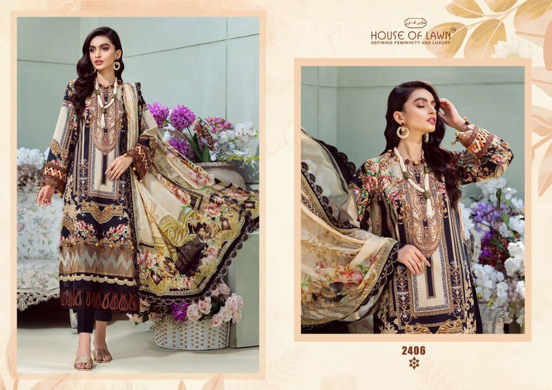 House Of Lawn Firdous Remix Pure  Cotton Heavy Embroidered Pakistani Style Party Wear Salwar Suits