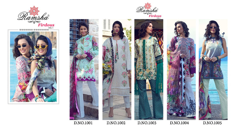 Ramsha Firdous Vol 1 Cambric Cotton Embroidered Pakistani Style Party Wear Salwar Suits