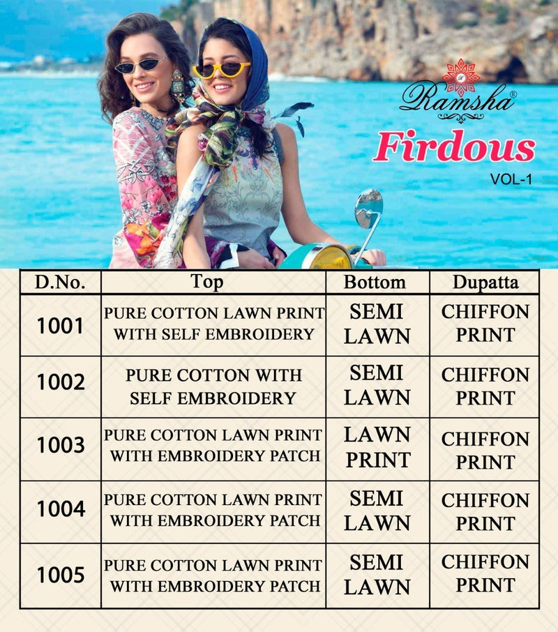 Ramsha Firdous Vol 1 Cambric Cotton Embroidered Pakistani Style Party Wear Salwar Suits