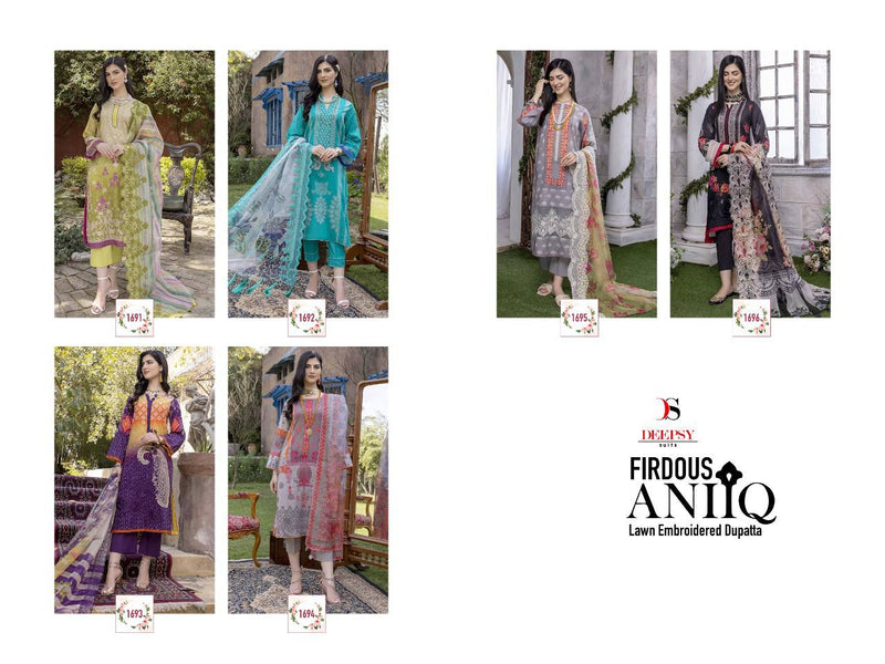 Deespy Suits Firdous Aniq Lawn 22 Cotton Embroidered Pakistani Style Party Wear Salwar Suits
