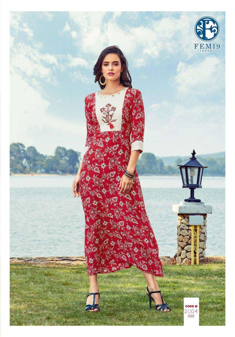 Femi9 Trends Fizzah Vol 2 Rayon Exclusive Party Wear Kurtis Collection