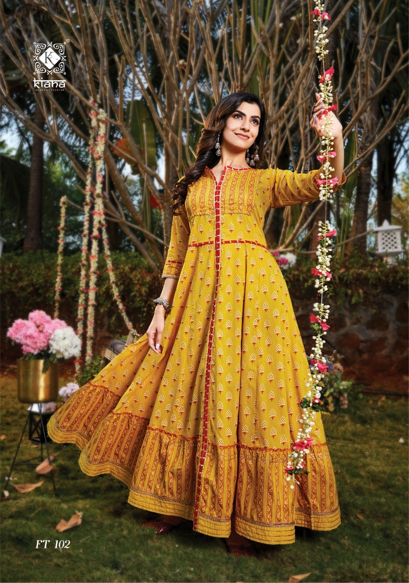 Kiana House Of Fashion Flairy Tales Cotton Printed Gown Style Party Wear Kurtis