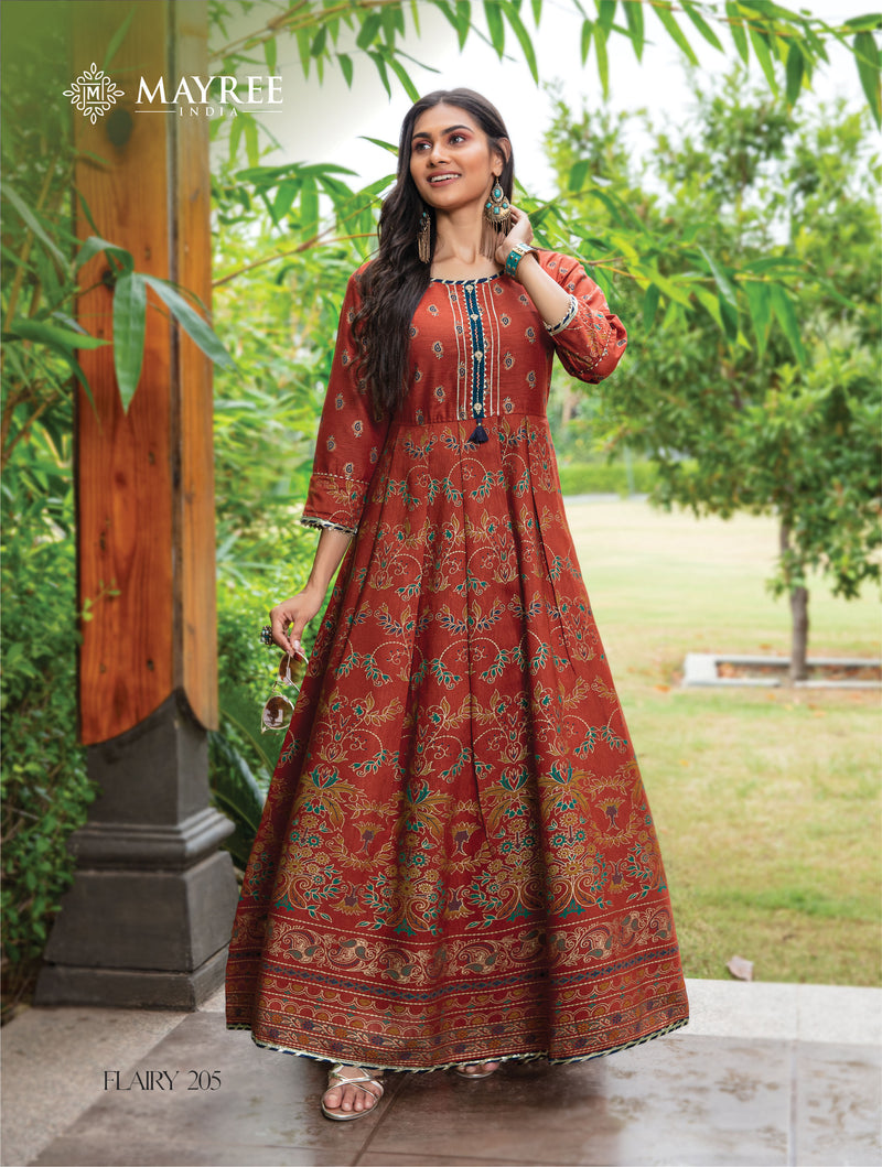 Mayree India Flairy Vol 2 Silk Printed Long Gown Style Festive Wear Kurtis