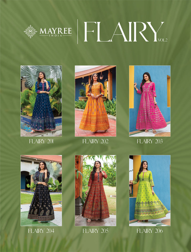 Mayree India Flairy Vol 2 Silk Printed Long Gown Style Festive Wear Kurtis