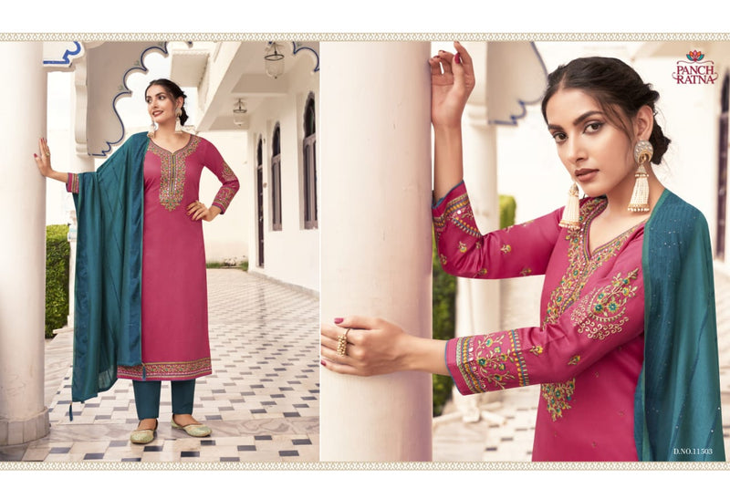 Panch Ratna Floral Jam Silk Silver Work Designer Party Wear Salwar Kameez