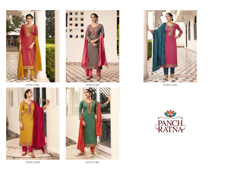 Panch Ratna Floral Jam Silk Silver Work Designer Party Wear Salwar Kameez