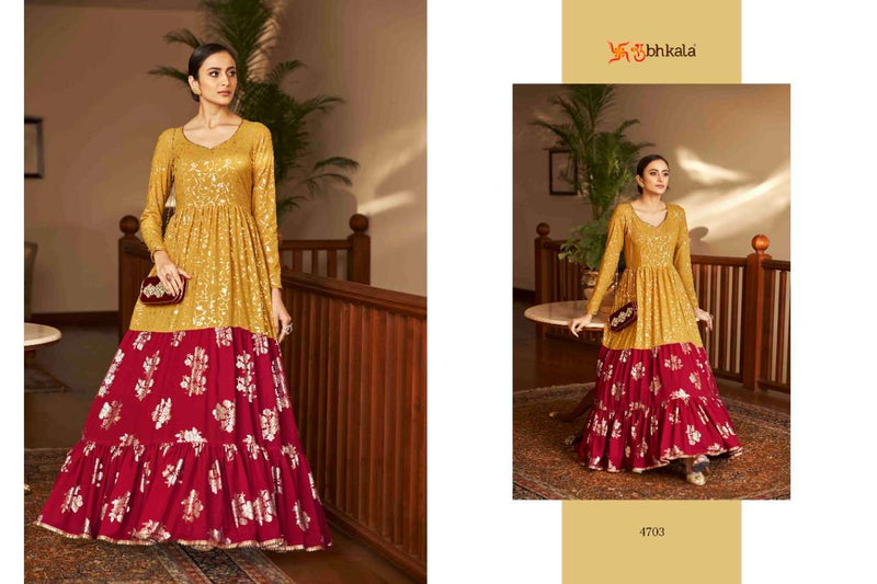 Shubhkala Flory Vol 18 Georgette Long Gownt Type Party Wear Kurtis With Metalic Foil Work