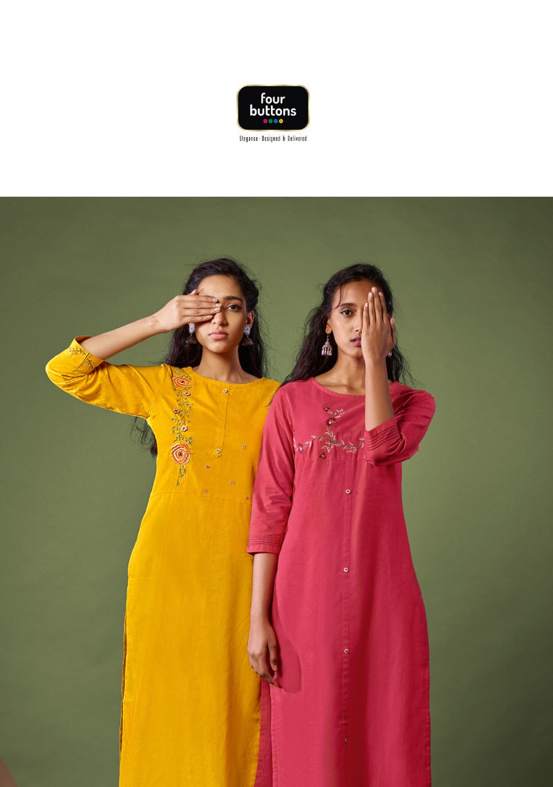 Four Buttons Rozana Fabric With Embroidery Work Kurti In Cotton