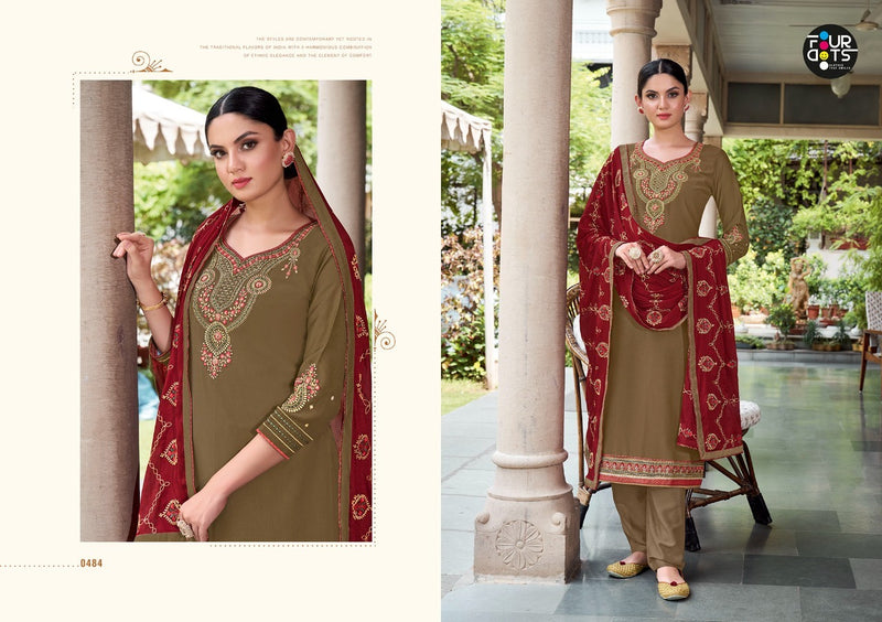Four Dots Sangam Vol 5 Parampara Silk Embroidery Work With Sleeve Work Suit