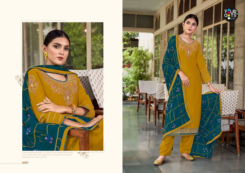 Four Dots Sangam Vol 5 Parampara Silk Embroidery Work With Sleeve Work Suit