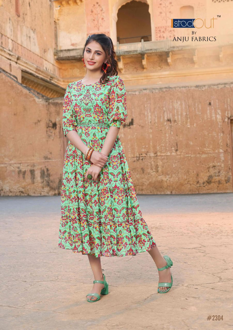 Anju Fabrics Fusion Printed Georgette Fancy Gown Style Western Wear Kurtis