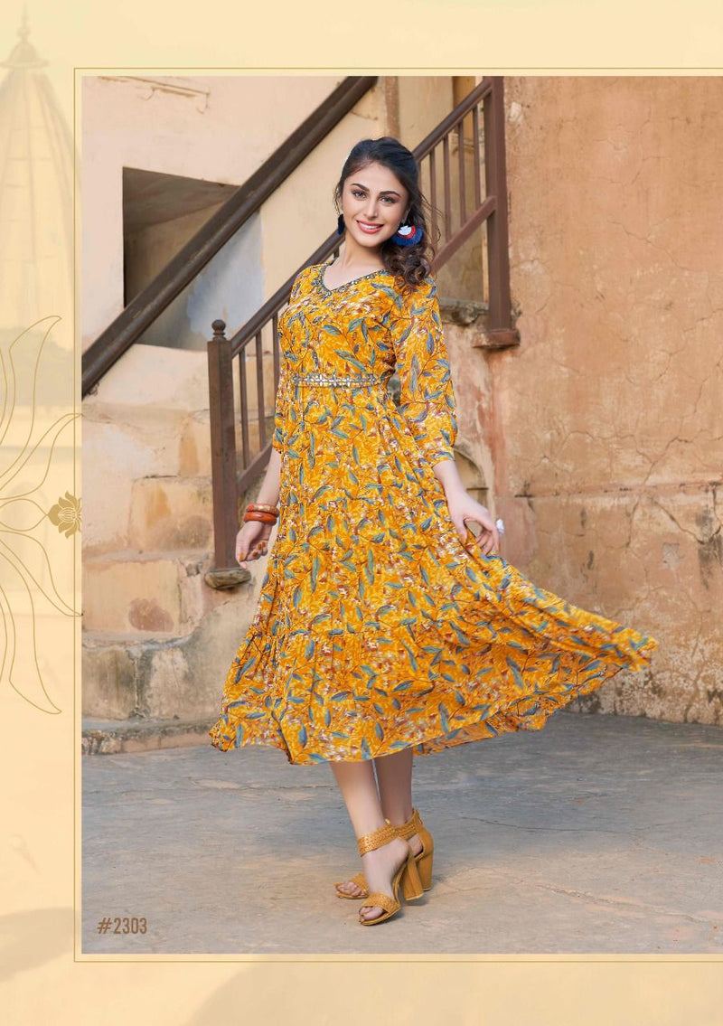 Anju Fabrics Fusion Printed Georgette Fancy Gown Style Western Wear Kurtis