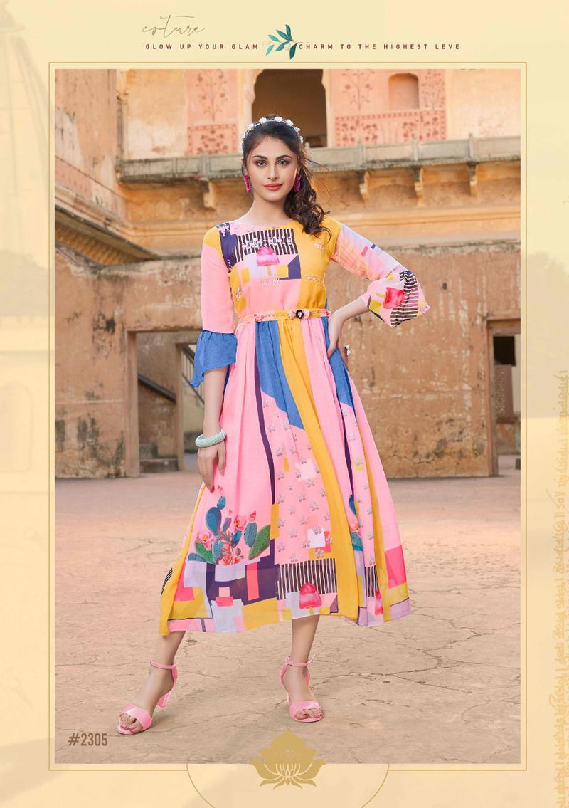 Anju Fabrics Fusion Printed Georgette Fancy Gown Style Western Wear Kurtis