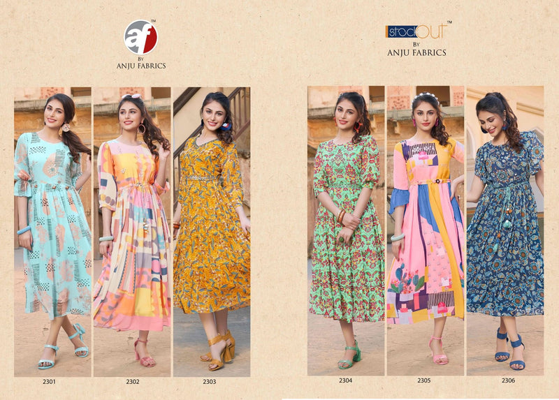 Anju Fabrics Fusion Printed Georgette Fancy Gown Style Western Wear Kurtis