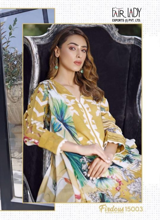 Fair Lady Firdous Lawn Cotton Digital Printed With Exclusive Embroidery Work Pakistani Salwar Kameez