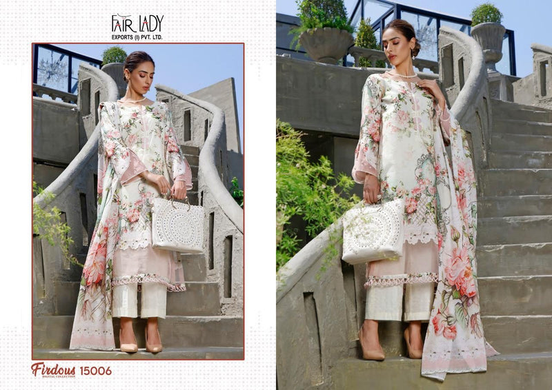 Fair Lady Firdous Lawn Cotton Digital Printed With Exclusive Embroidery Work Pakistani Salwar Kameez