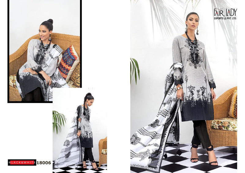 Fairlady Black And White Embroidered Collection Lawn Cotton Print With Big Embroidery Patch Attractive Look Salwar Kameez