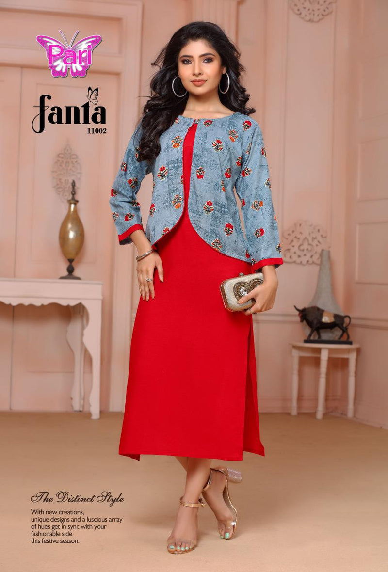 Fanta Vol 11 By Pari Rayon With Foil Printed Attractive Look Fancy Wear Kurtis With Coti