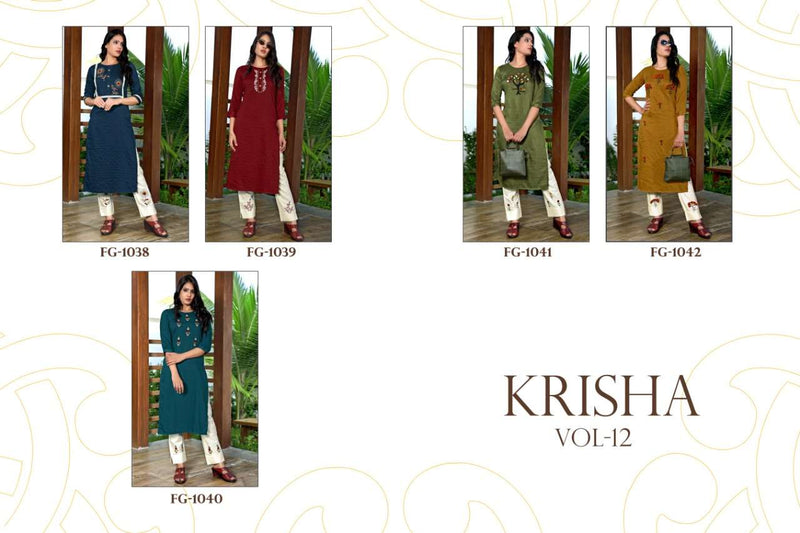 Fashion Galleria Krisha Vol 12 Fancy Silk With Embroidery Hand Work Kurti With Pant