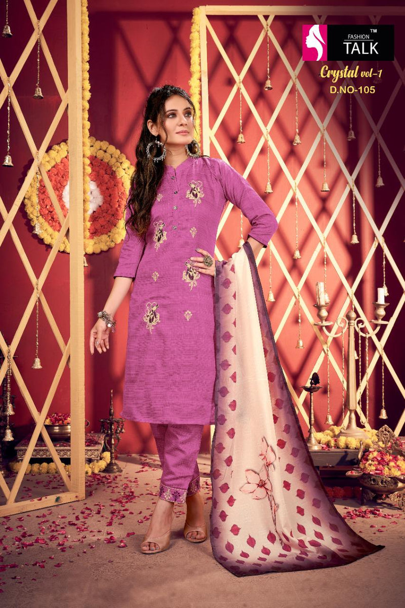 Fashion Talk Crystal Vol 1 Silk Lining Embroidery Work And Handwork Exclusive Readymade Fancy Salwar Suit