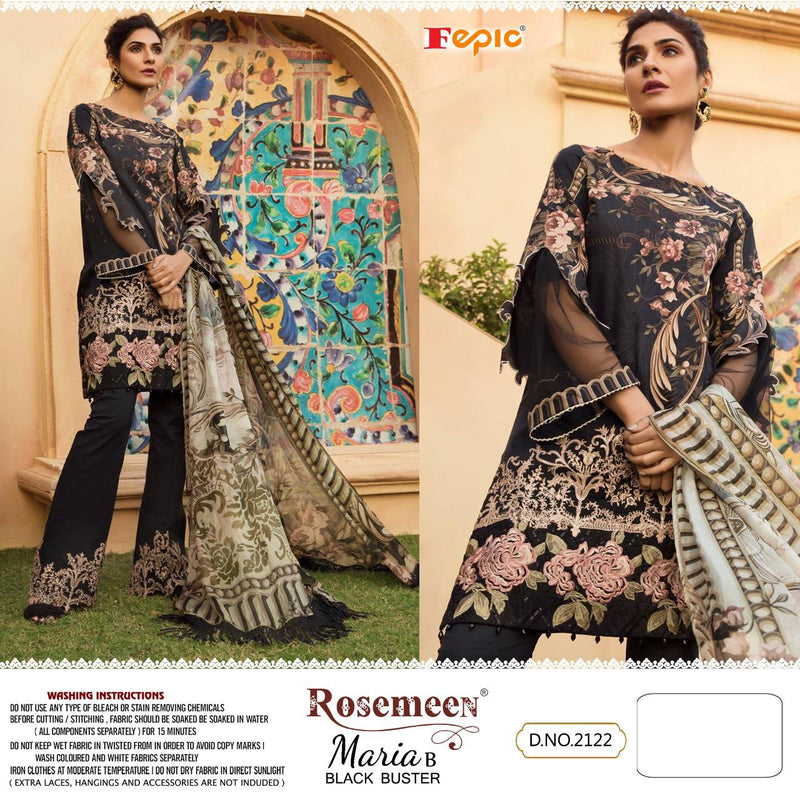 Fepic Rosemeen 2122 Pure Cotton Maria B Black Designer Embroidery Work Pakistani Style Salwar Suit