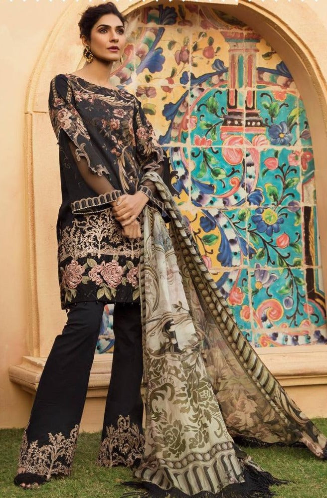 Fepic Rosemeen 2122 Pure Cotton Maria B Black Designer Embroidery Work Pakistani Style Salwar Suit