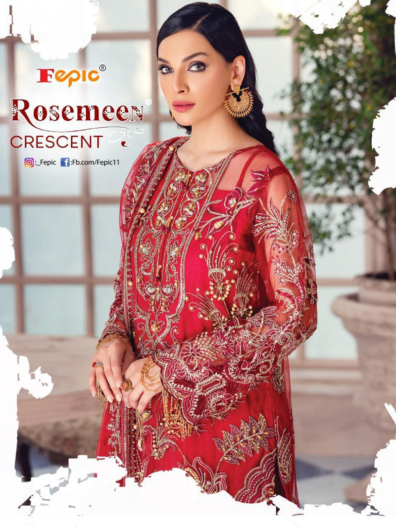 Fepic Rosemeen Cresent Georgette Net Embroidery Handwork Pakistani Salwar Kameez