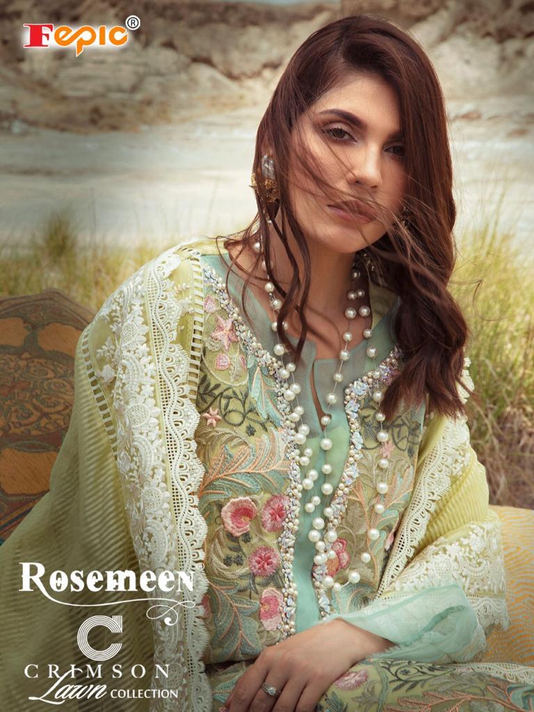 Fepic Rosemeen Crimson Lawn Collection Cotton With Embrodiery Work Heavy Party Wear Salwar Kameez