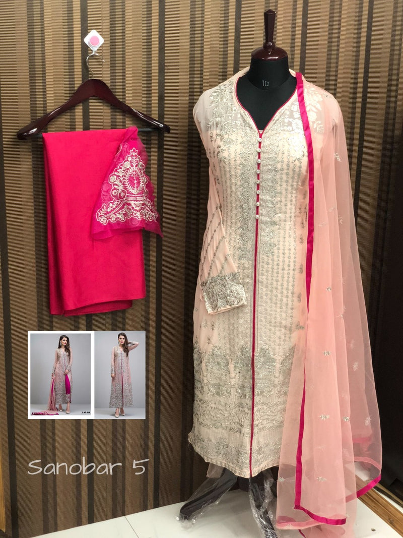 Fepic Rosemeen D No 452 A Pink Georgette With Heavy Embroidery Fancy Party Wear Single Collections