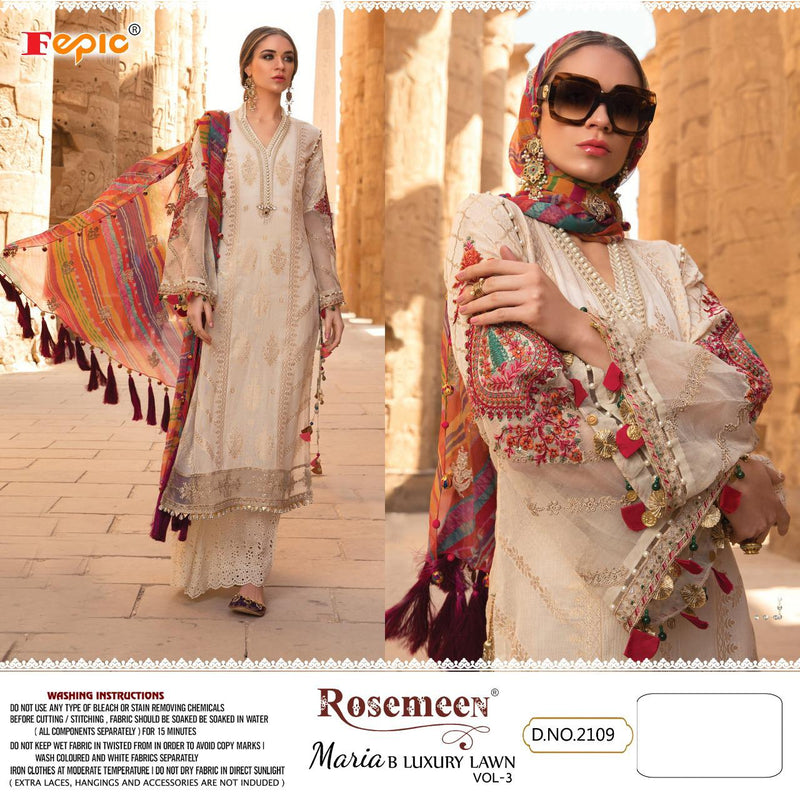 Fepic Rosemeen Maria B Luxury Lawn Vol 3 Pure Cotton With Embroidery Work Exclusive Pakistani Salwar Kameez