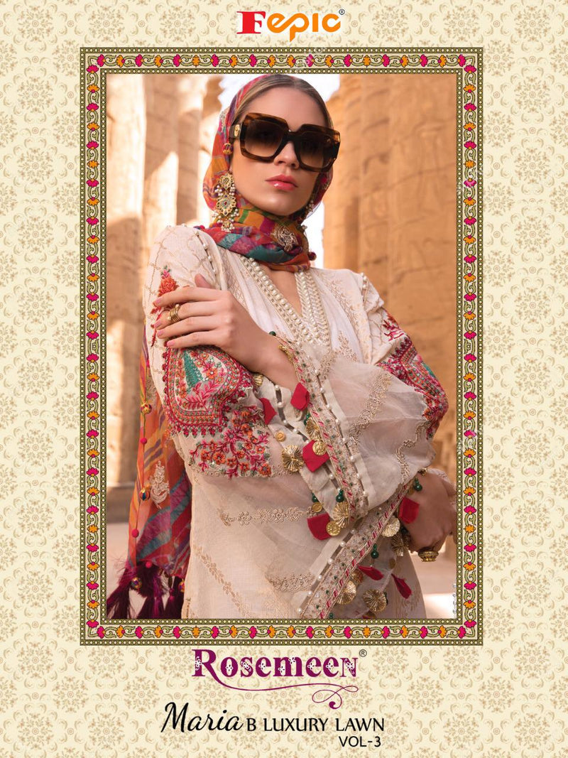 Fepic Rosemeen Maria B Luxury Lawn Vol 3 Pure Cotton With Embroidery Work Exclusive Pakistani Salwar Kameez