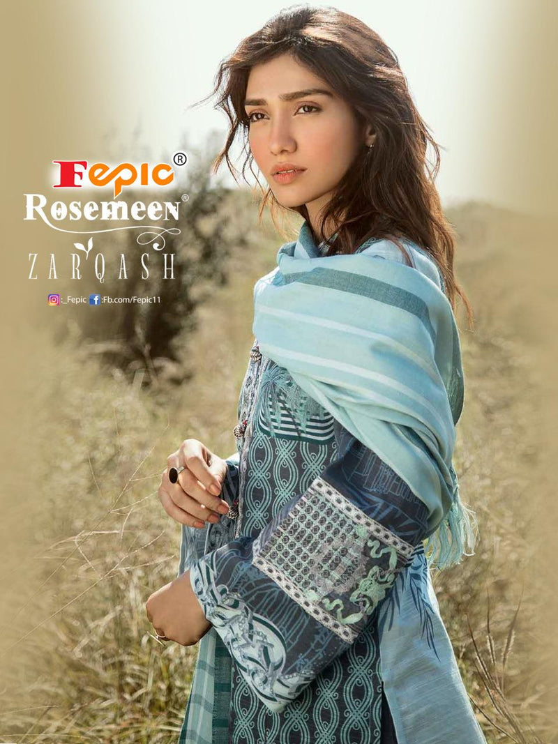Fepic Rosemeen Zarqash Pure Cambric Cotton Embroidery Work Pakistani Salwar Kameez