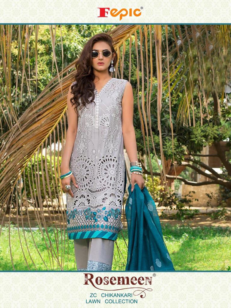 Fepic Rosemeen Zc Chickankaari Lawn Collection Pure Cotton Embroidery Work Pakistani Suit
