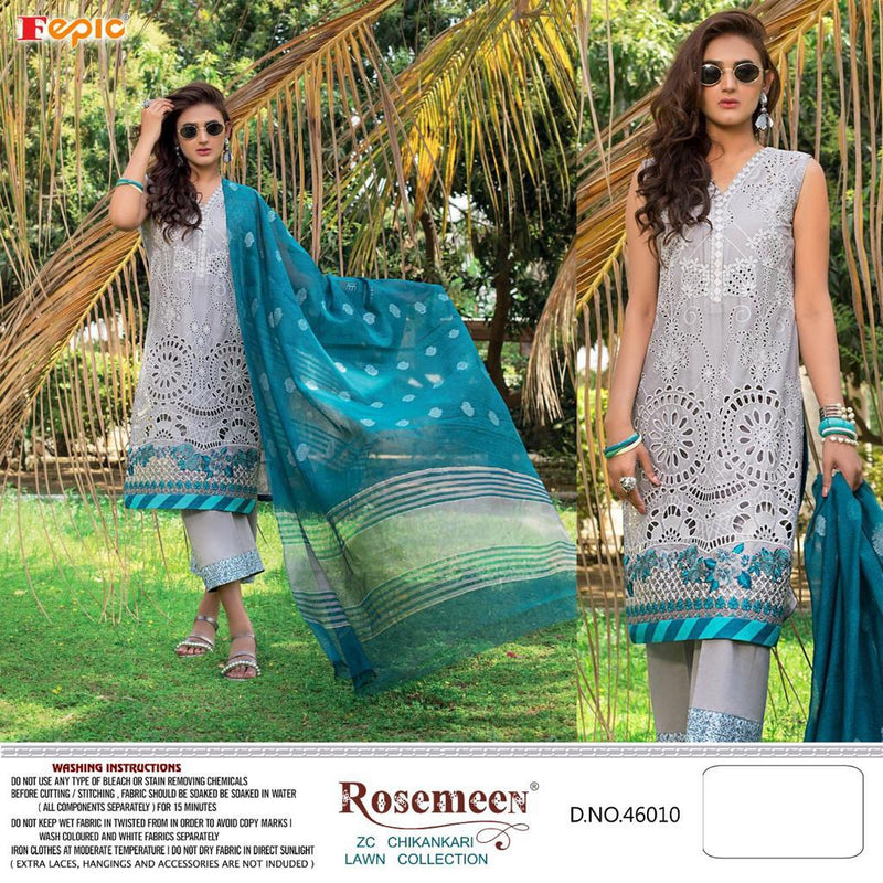 Fepic Rosemeen Zc Chickankaari Lawn Collection Pure Cotton Embroidery Work Pakistani Suit